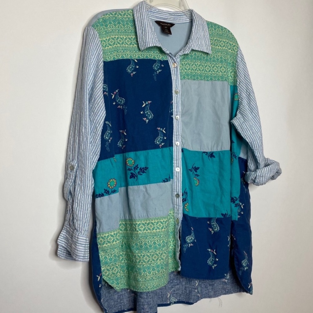Multiple Patchwork Chambray Button Down Top 1x - image 6